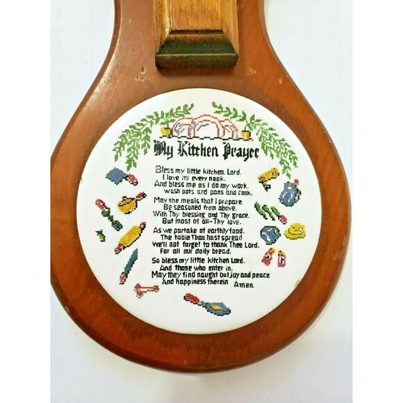 Key Rack Hook Wood Tile Kitchen Prayer 12x4.5" Bless Our Little Kitchen Vintage - Picture 1 of 8